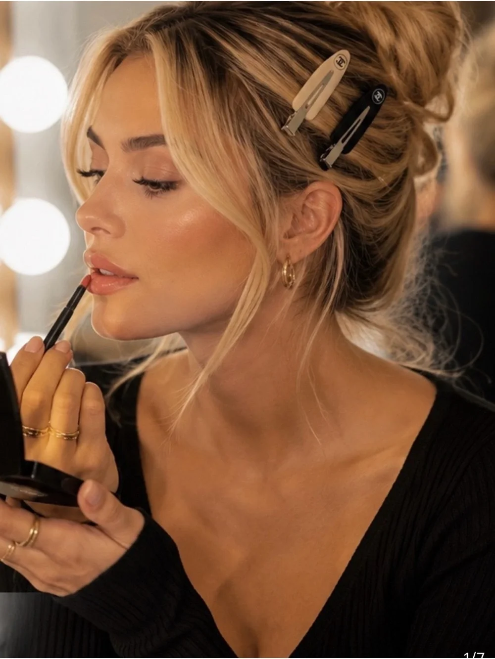 CHANEL Black and Beige Logo Hair Clip Duo